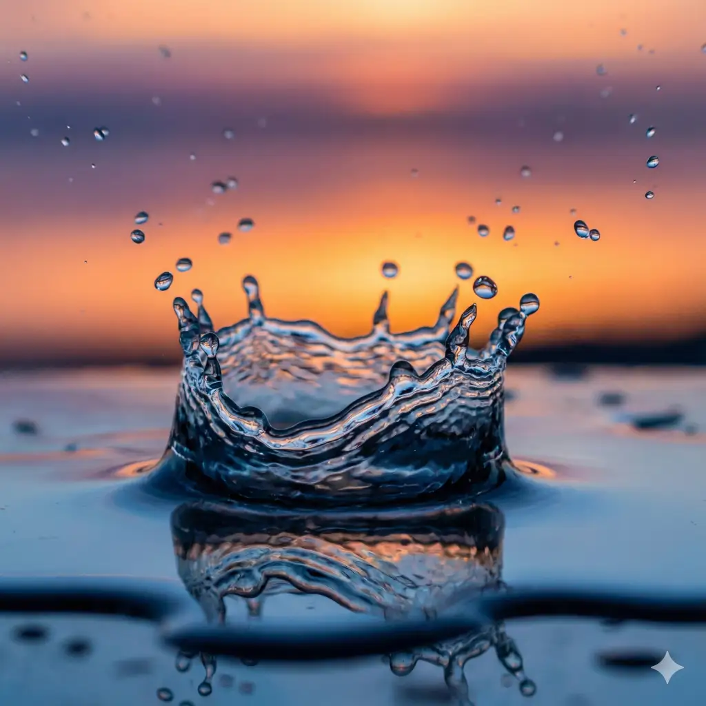 Water splash frozen in time close-up photo created with Nano Banana Pro